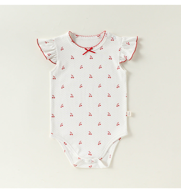 Frill Sleeve Cotton Romper フラワー チェリー フリル袖ロンパース【mh0012780】