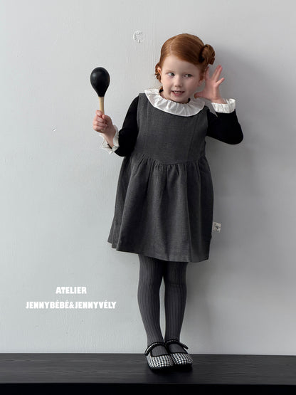 Camiseta de manga larga con cuello de volantes y vestido sin mangas para niña 【mh0014659】