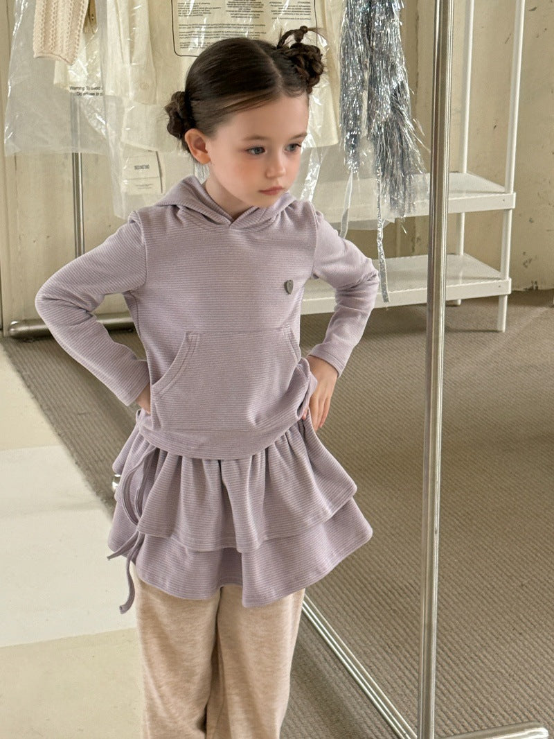 Kids' Bordered Hooded Long-Sleeved Parka and Ruffled Miniskirt Set [mh0014080]