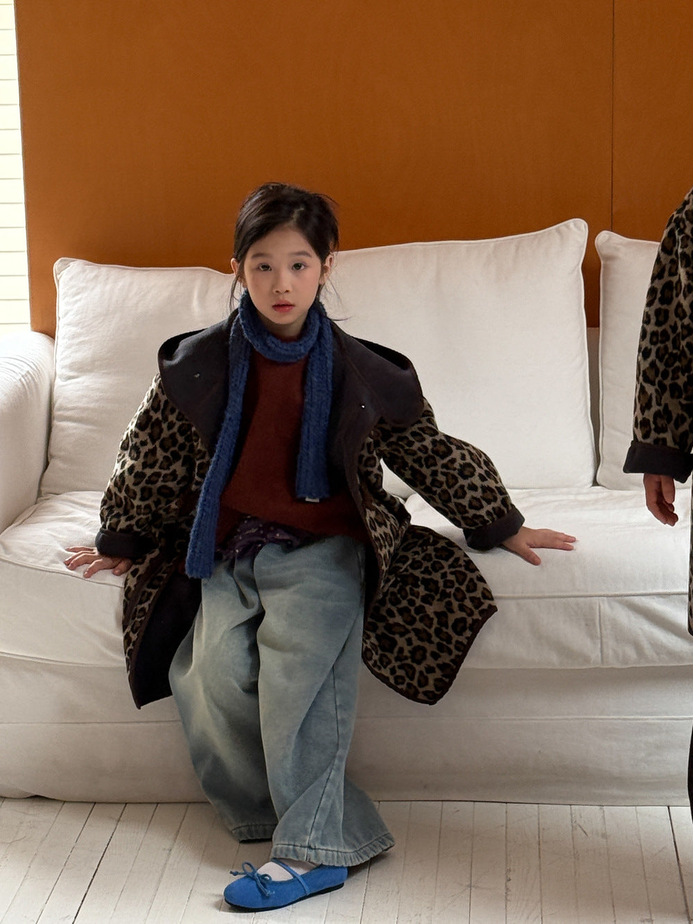 ダッフルコート キッズ レオパード柄 中綿 裏起毛 フード付 ロング丈【mh0011678】