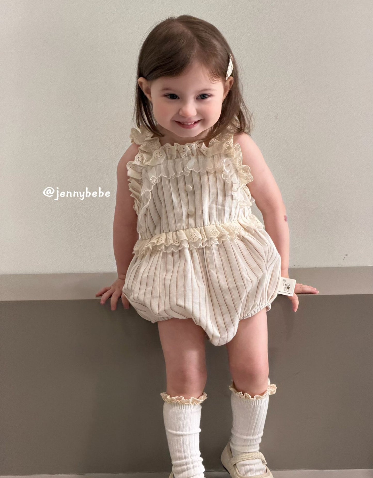 Stripe Lace Romper ストライプ レース ロンパース【mh0012532】