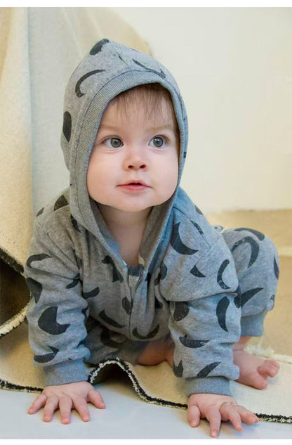 ジャンプスーツ 裏起毛 フード付 長袖 プリント【mh0011710】