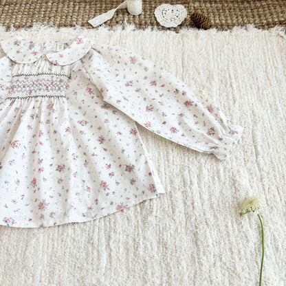 Kids' Floral Smock Ruffled Long-Sleeve Blouse【mh0014610】