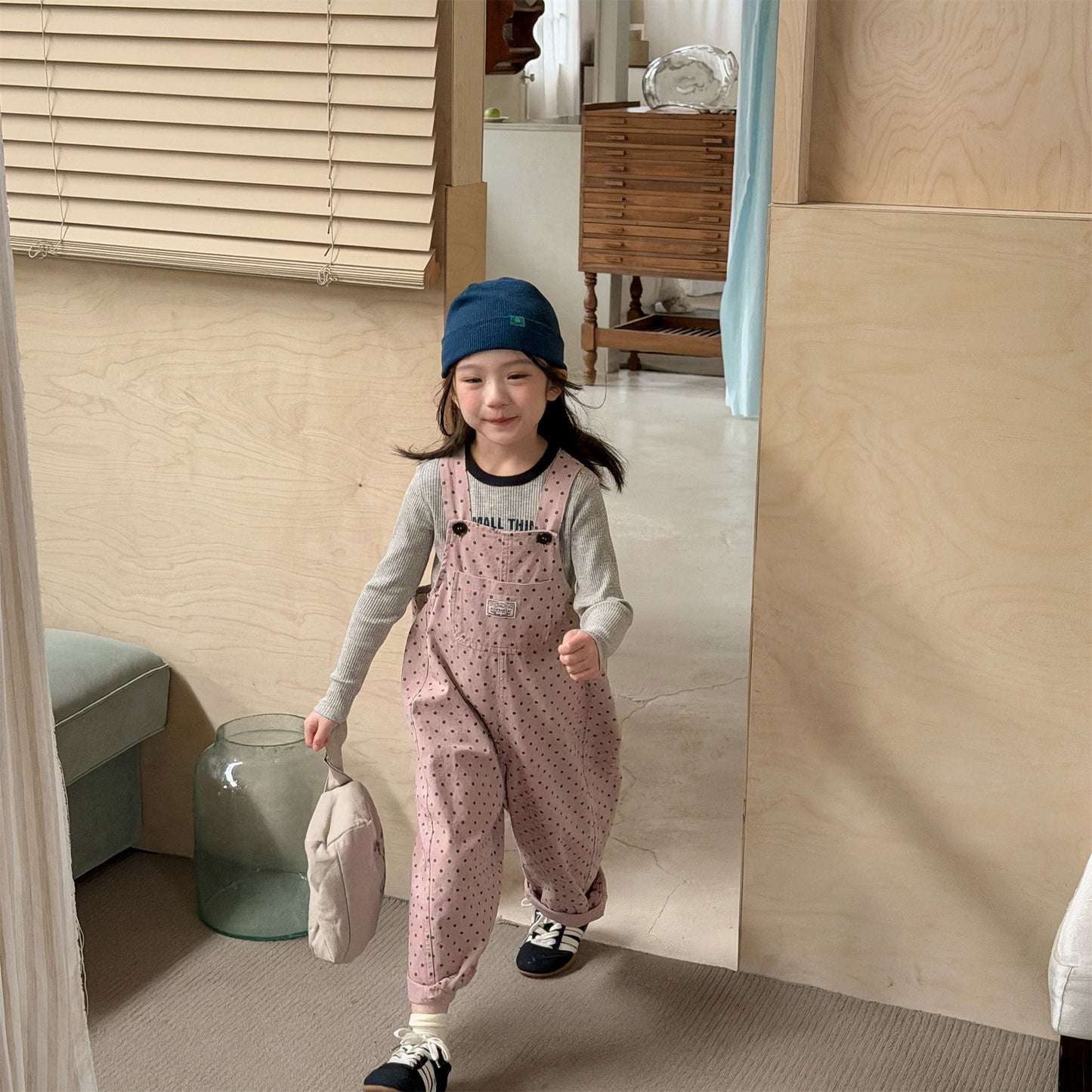 Kids' Polka Dot & Check Pocket Overalls [mh0014053]
