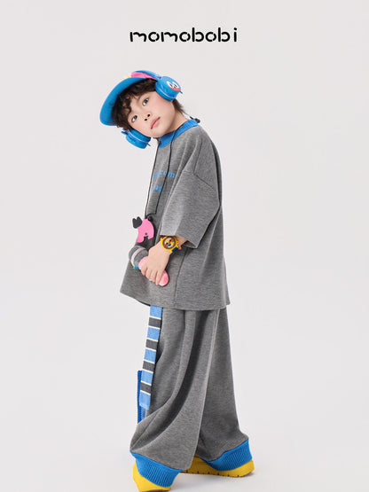 Contrast Rib Tee Long Pants ロゴTシャツ ロングパンツ セット【mh0013008】