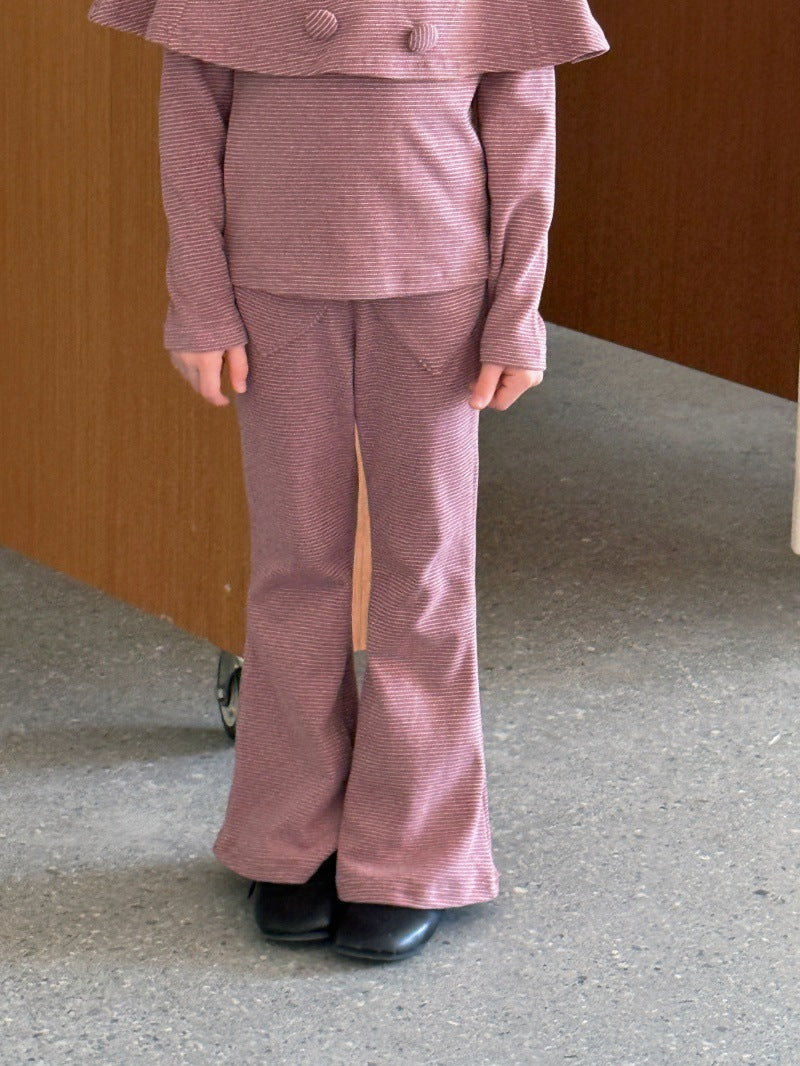 CHENG. L 26 Autumn/Winter Korean Style Girls' Collared Shawl Long Sleeve T-Shirt Heart Stretch Flared Pants Set【mh0014101】