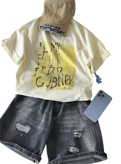 Textured Abstract Tee 英字プリント 半袖Tシャツ【mh0012942】