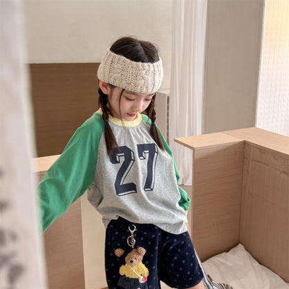 キッズ ナンバープリント 配色ラグランスリーブ 長袖Tシャツ【mh0014560】