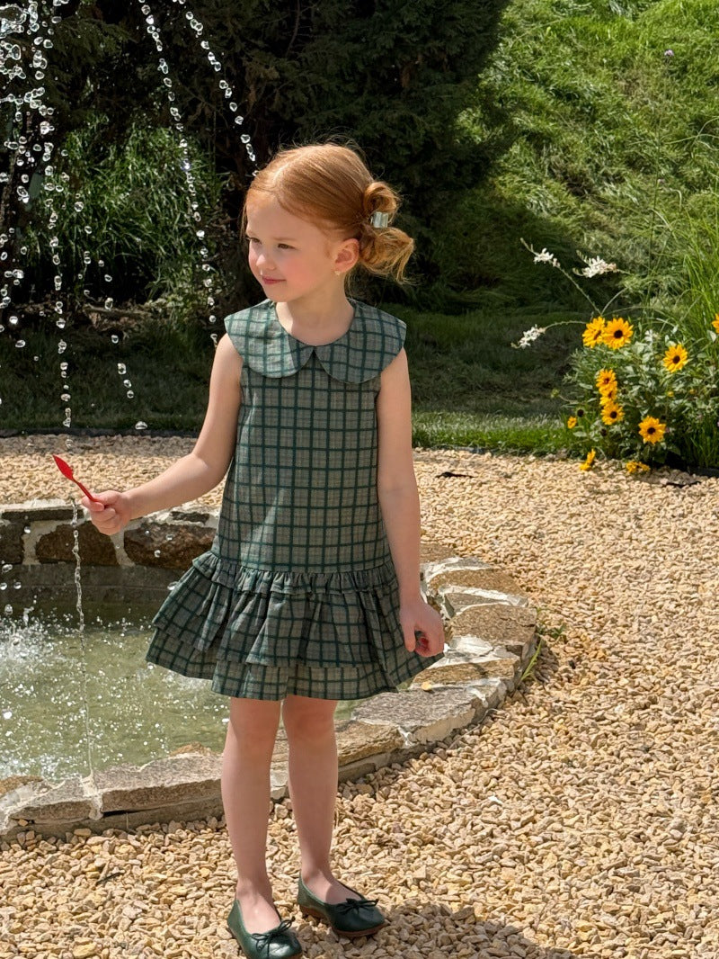 Plaid Sleeveless Doll Collar Dress チェック ノースリーブワンピース【mh0013245】