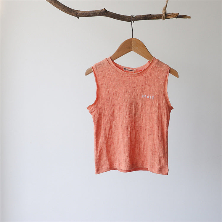 Paris Embroidered Textured Cotton Vest 刺繍 ノースリーブTシャツ【mh0012628】