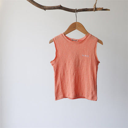 Paris Embroidered Textured Cotton Vest 刺繍 ノースリーブTシャツ【mh0012628】