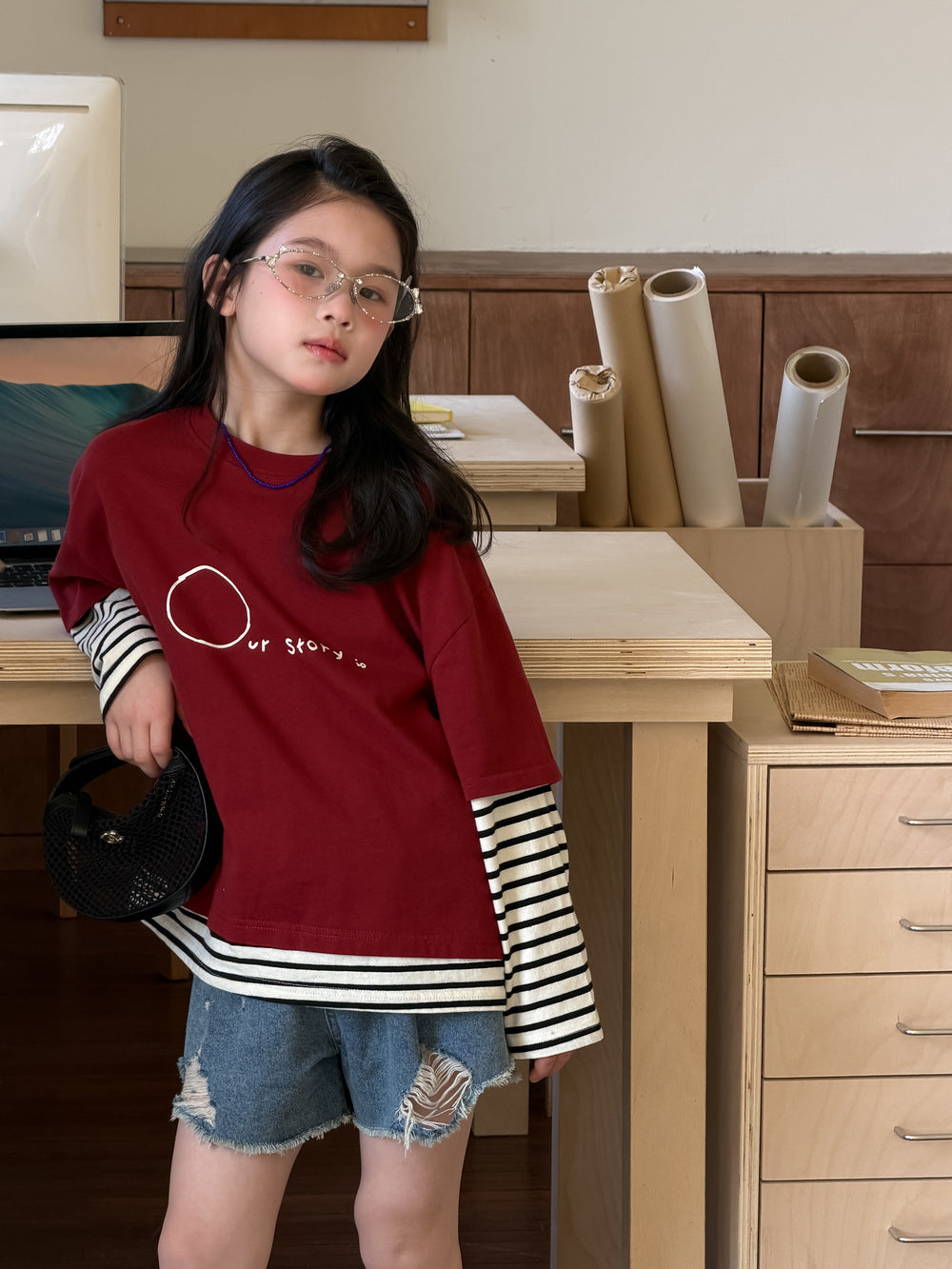 Layered Striped Long Sleeve T-shirt レイヤード ボーダー 長袖Tシャツ【mh0012517】