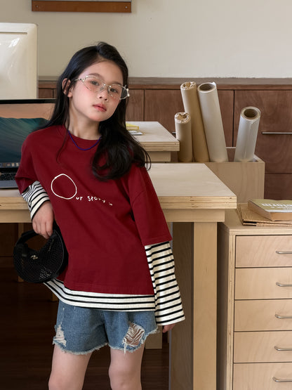 Layered Striped Long Sleeve T-shirt レイヤード ボーダー 長袖Tシャツ【mh0012517】