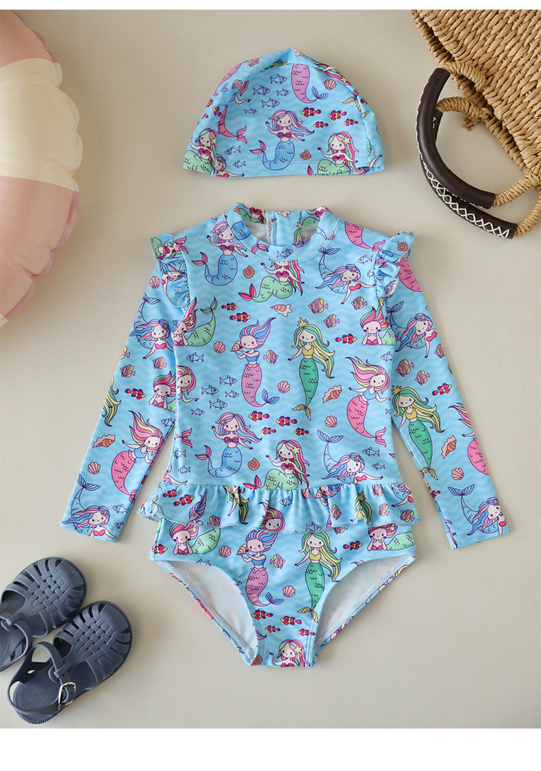 UPF50+ Printed Long Sleeve Ruffled Swimsuit [mh0012588]