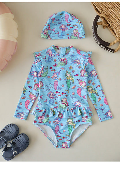 UPF50+ Printed Long Sleeve Ruffled Swimsuit [mh0012588]