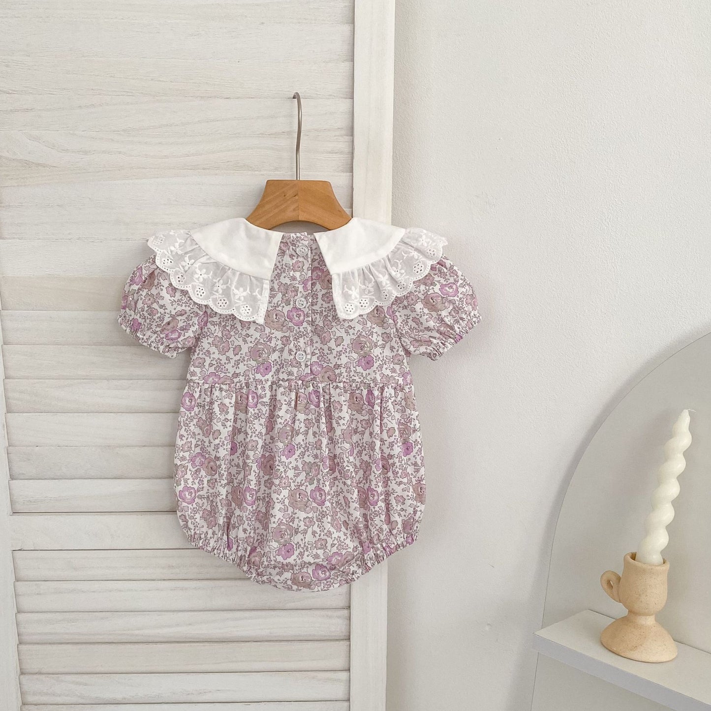 Floral Lace Collar Dress Romper Vestido con cuello de volantes y mangas cortas Mameluco de manga corta【mh0013156】