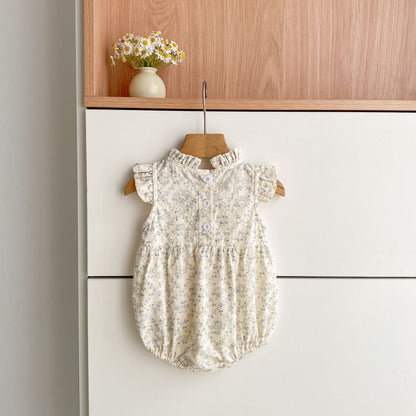 Floral Ruffle Sleeveless Romper Dress フリル ノースリーブロンパース ミモレ丈ワンピース【mh0013157】
