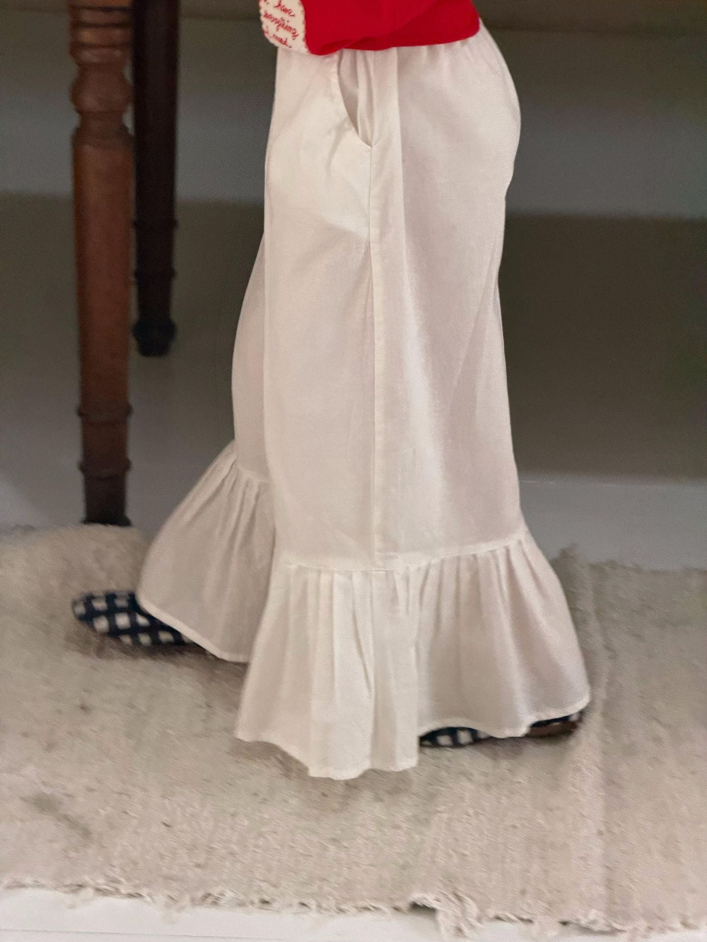 Tiered Ruffle Hem Cotton Trousers