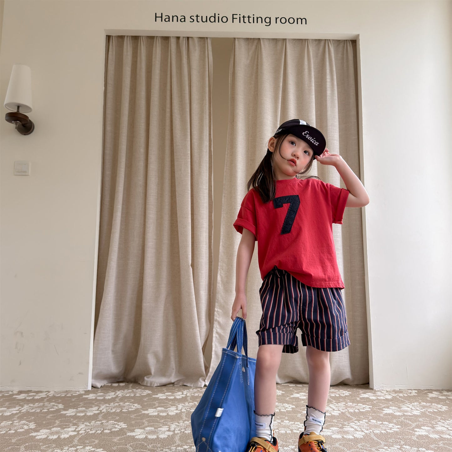 Navy Red Stripe Cotton Shorts ストライプ ショートパンツ【mh0012664】