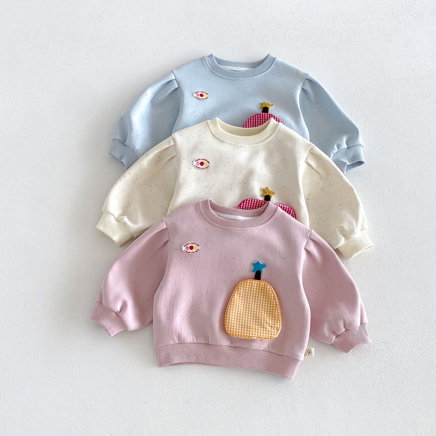 キッズ フルーツ ポケット パッチ 長袖スウェット ボーダー ロングパンツ【mh0014039】