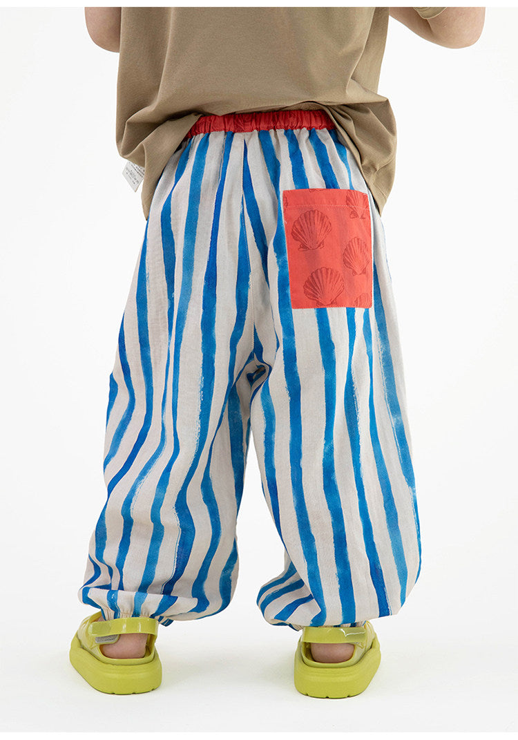 Pantalones Largos con Puños de Gasa y Rayas Geométricas【mh0013214】