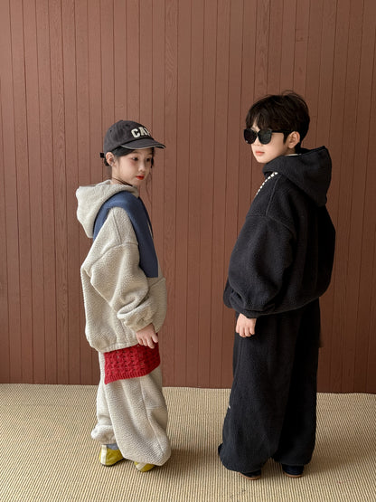 セットアップ キッズ 裏起毛 ボア 厚手 プルオーバー フード付 カジュアル【mh0011662】