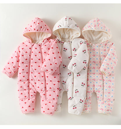 アウタージャンプスーツ プリント 中綿 厚手 フード付 キルティング【mh0011700】