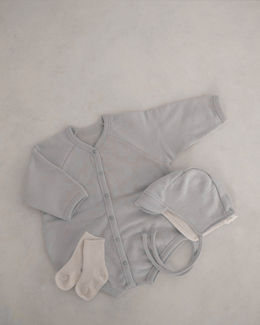 Waffle Knit Romper with Bonnet ワッフル 長袖 ロンパース ボンネット【mh0012676】