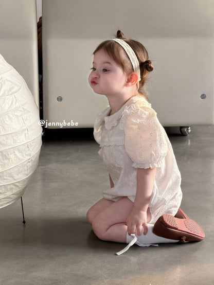 Eyelet Cotton Puff Sleeve Romper