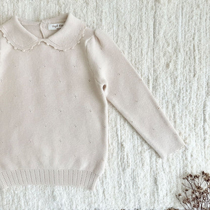 Jersey de punto para niños con cuello redondo, volantes, borde festoneado y calados [mh0014616]