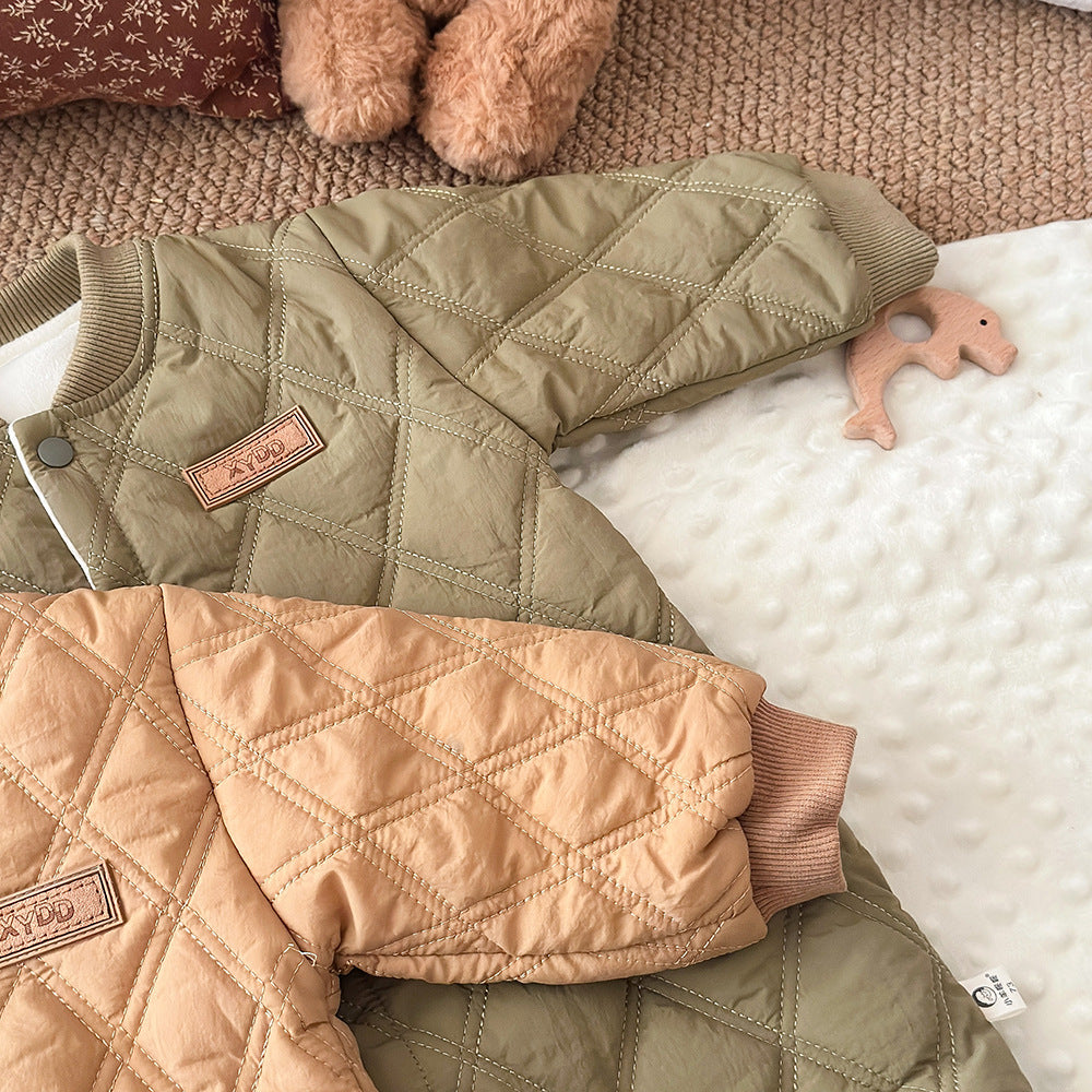 アウタージャンプスーツ ロンパース キルティング 中綿 厚手 ダイヤ柄 カバーオール【mh0011688】