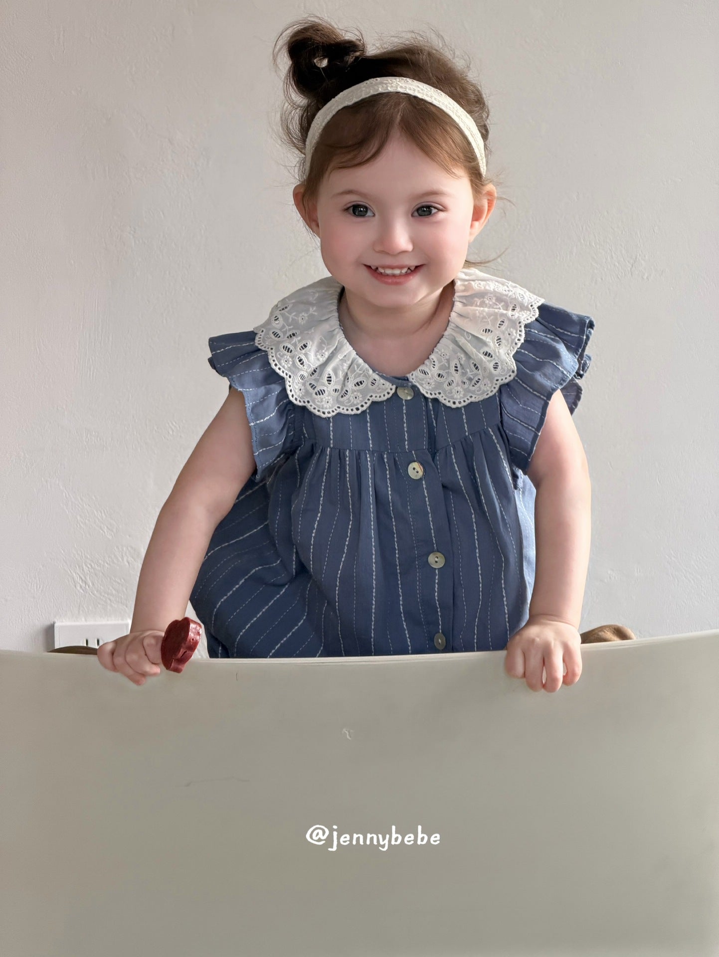 Lace Collar Stripe Cotton Set