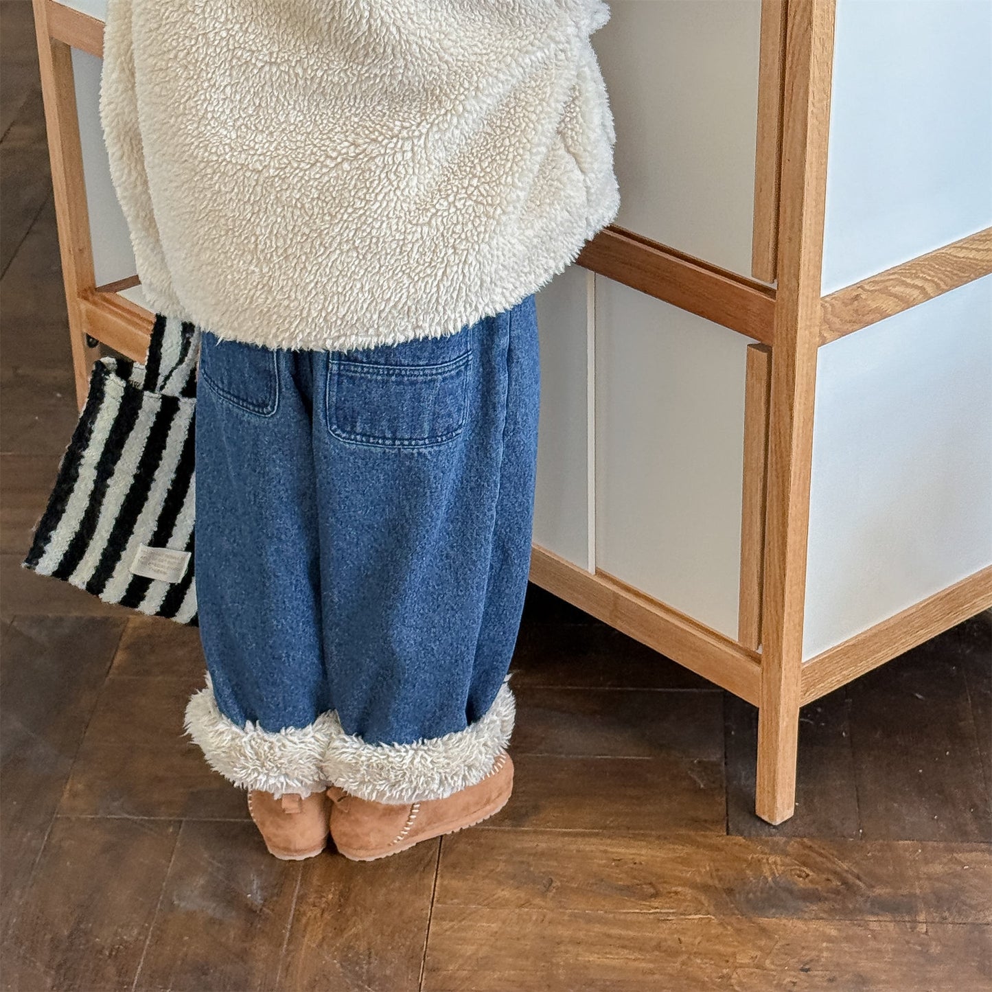 デニムパンツ 裏ボア 裾ボア ドッキング ゆったり ボトムス【mh0011610】