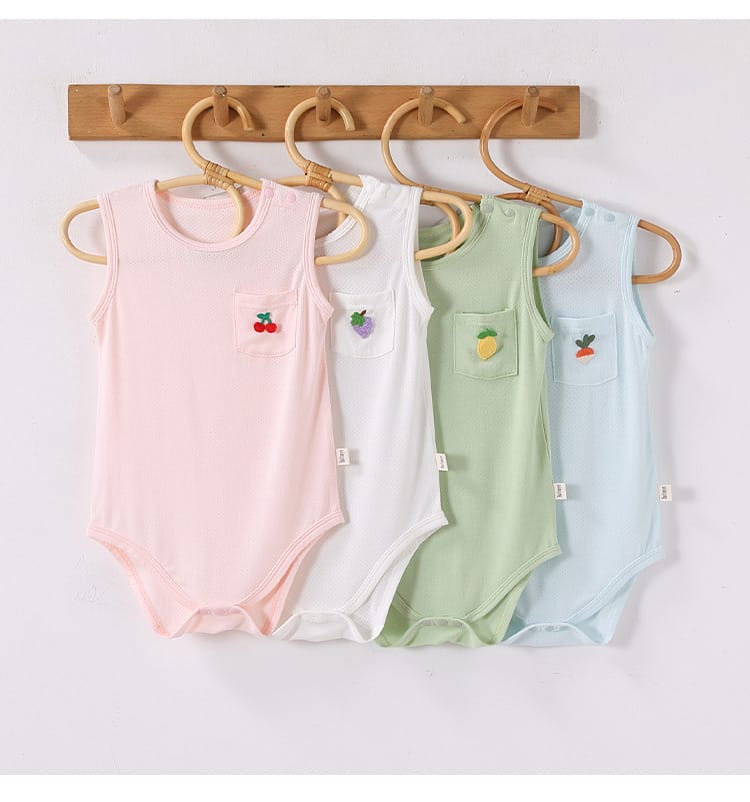 Sleeveless Pocket Modal Romper ワンポイント フルーツ ノースリーブロンパース【mh0012779】 Beitaoya ノースリーブロンパース