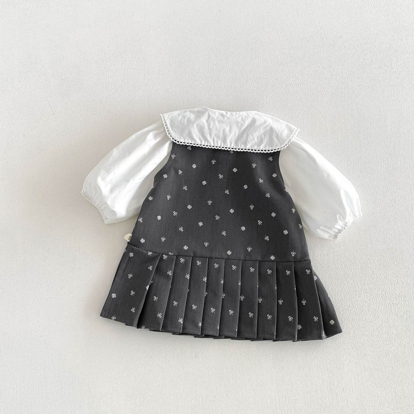 Camisa de manga larga con cuello grande y lazo, y pichi para niños [mh0014034]