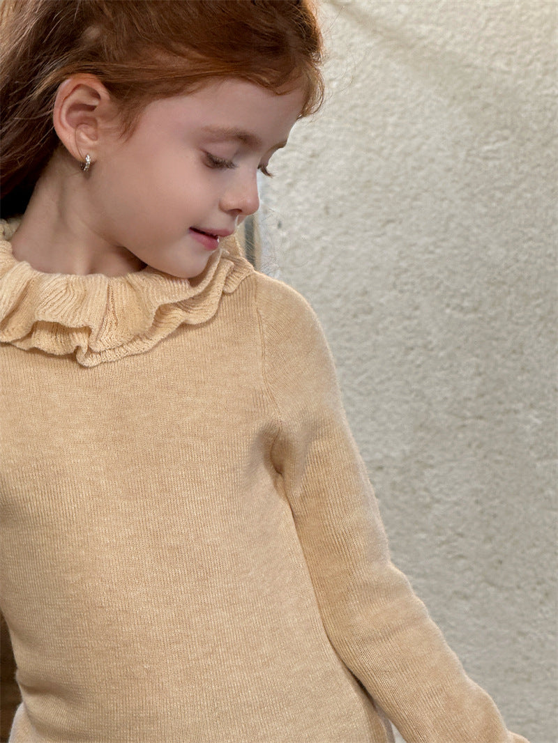 ニットトップス ラッフル襟 フリル袖 ハイネック シンプル 長袖【mh0011627】