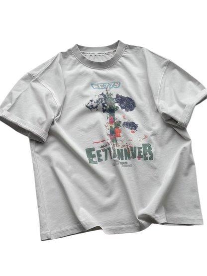 Abstract Art Graphic Tee グラフィックプリント 半袖Tシャツ【mh0012943】