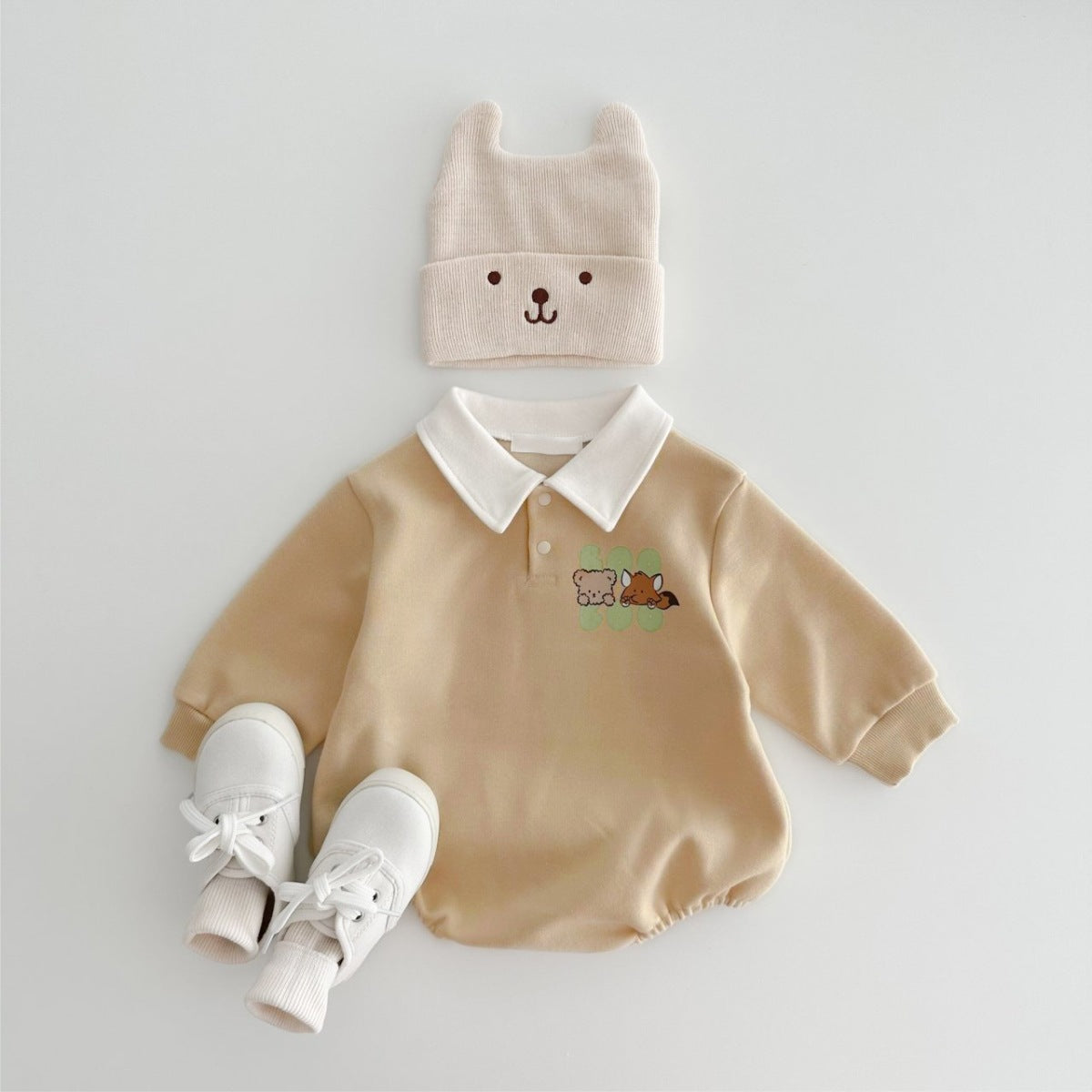 Cartoon Print POLO Romper 襟付き アニマルプリント ロンパース【mh0012684】