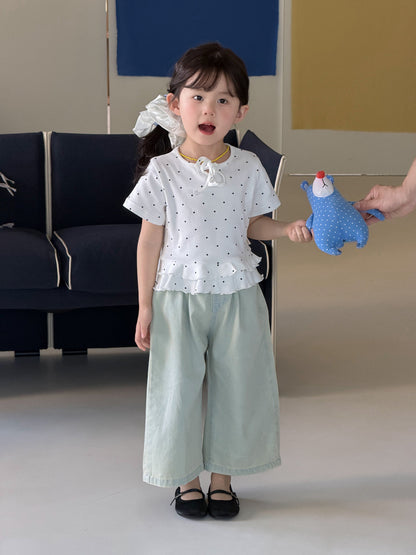 Polka Dot Tiered Ruffle T-Shirt ドット柄 半袖Tシャツ【mh0013118】