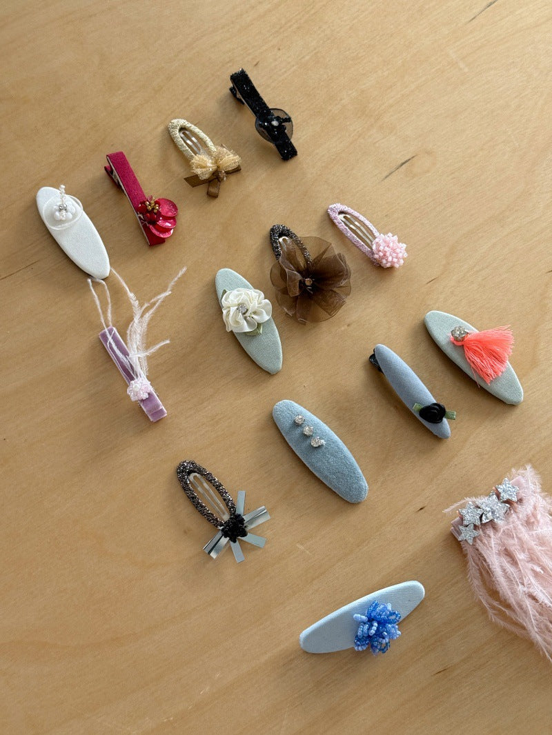 キッズ ハンドメイド レース ライストーン ヘアクリップ【mh0014102】