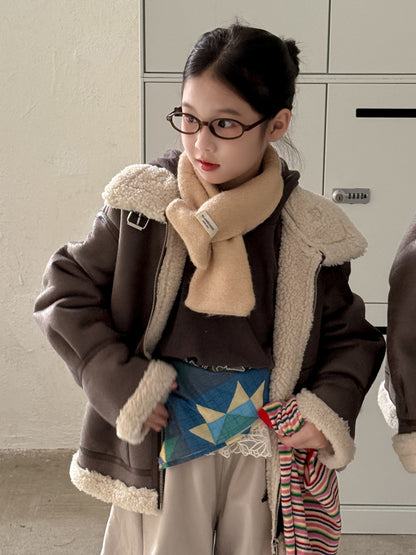 フェイクムートンジャケット キッズ ボア 厚手 ラペル フェイクレザー アウター【mh0011677】