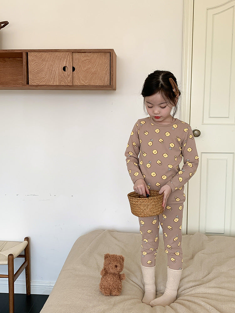 Long Sleeve Printed Pajamas 長袖 プリント パジャマ セット【mh0012243】