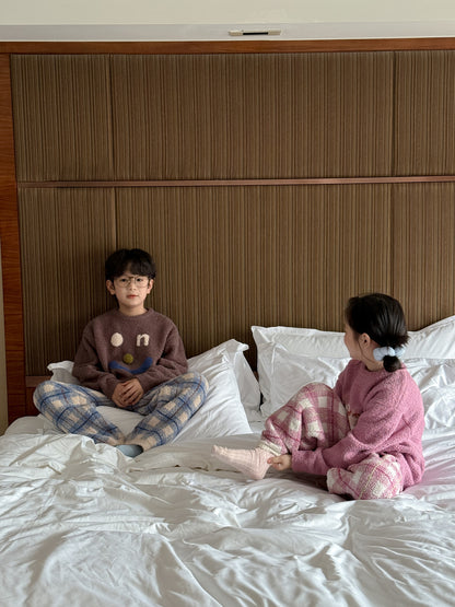 パジャマ キッズ モコモコ 裏起毛 厚手 セットアップ チェック柄 ルームウェア【mh0011660】