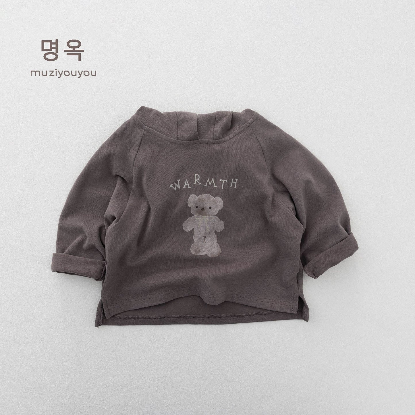 キッズ ベア レター プリント フード付き 長袖Tシャツ【mh0014181】