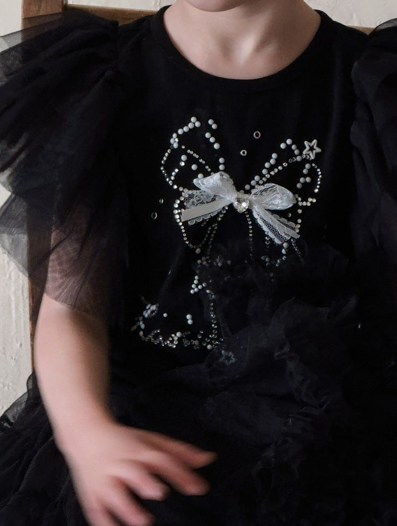 Tulle Ruffle Tiered Skirt Set Ribbon Short Sleeve T-Shirt Setup