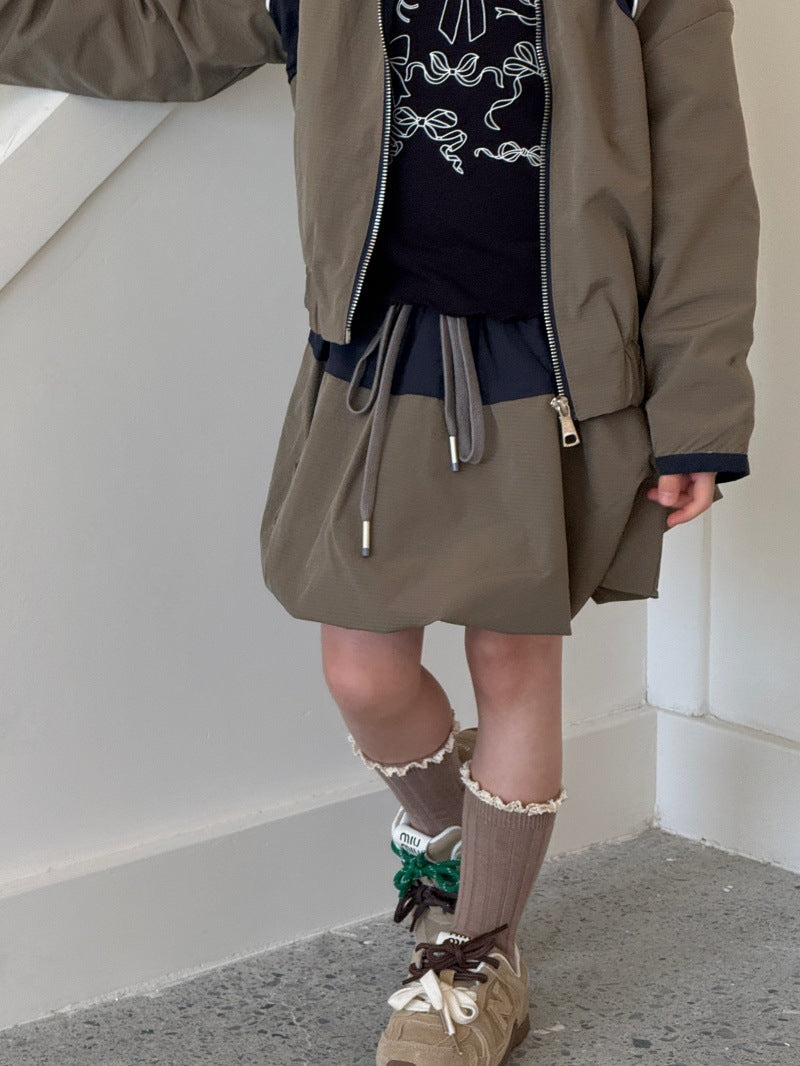 Kids' Colorblock Stand-Collar Long-Sleeve Jacket & Mini Skirt Set [mh0014079]