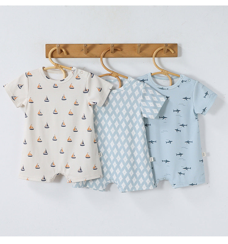 Graphic Print Short Romper マリンプリント 半袖ロンパース【mh0013041】