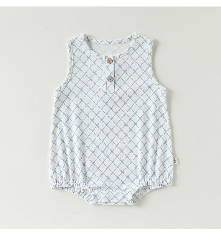 Graphic Print Sleeveless Romper マリン ダイヤ ノースリーブロンパース【mh0013039】