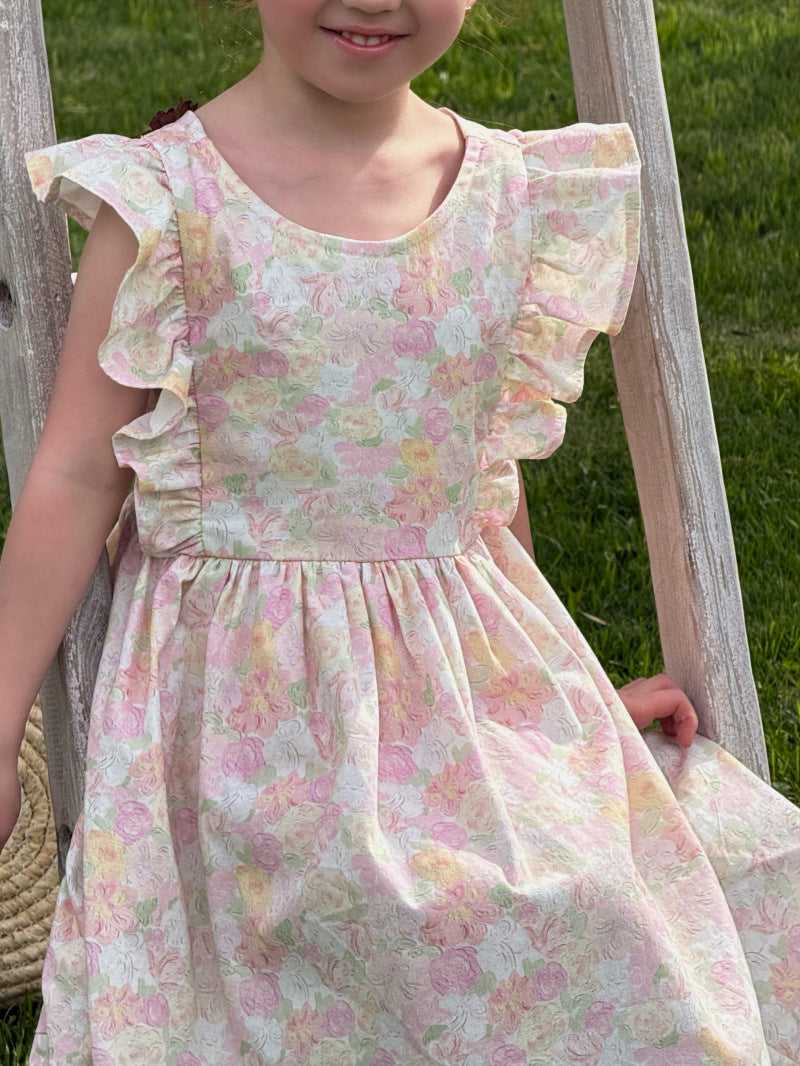 Flower Embellished Backless Frill Dress フローラル 肩フリル ノースリーブワンピース【mh0012813】