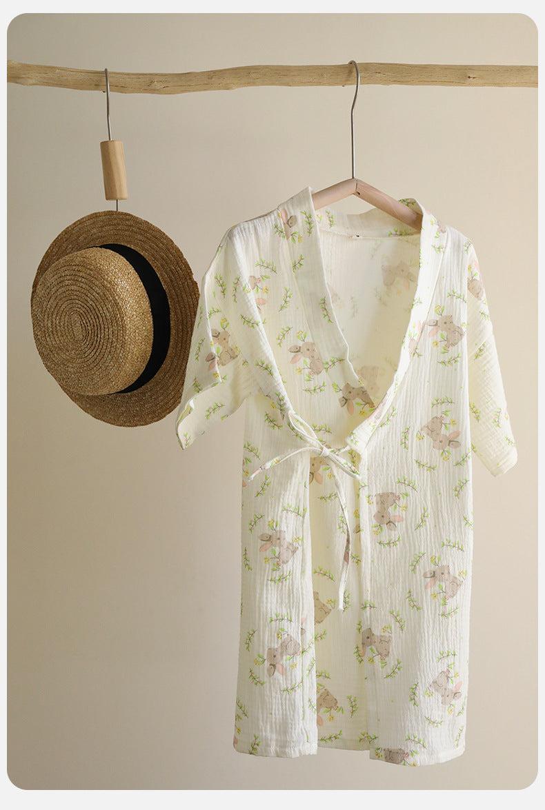 Printed Cotton Gauze Yukata Bathrobe [mh0012598]
